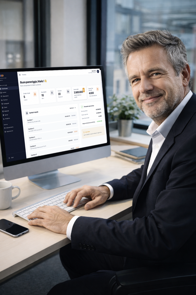 Imprenditore edile che consulta la dashboard Geed